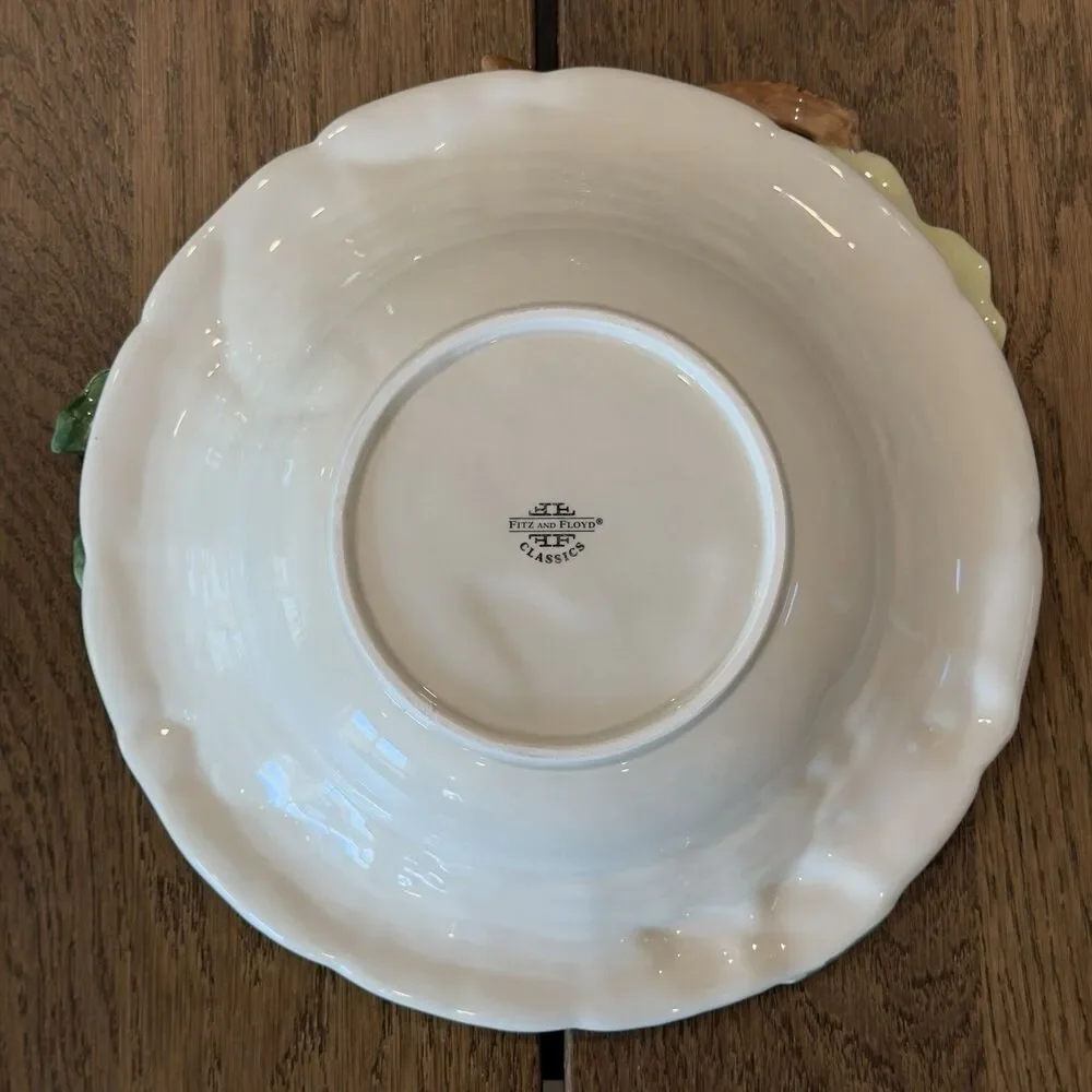 Fitz and Floyd Old World Rabbits Serving Bowl 12” Basketweave Butterfly Vintage